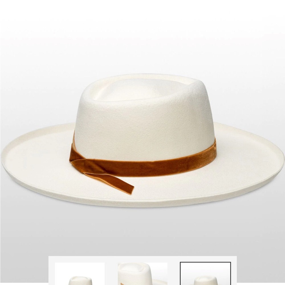 Ivory stylish hat with burnt orange velvet band